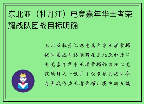 东北亚（牡丹江）电竞嘉年华王者荣耀战队团战目标明确