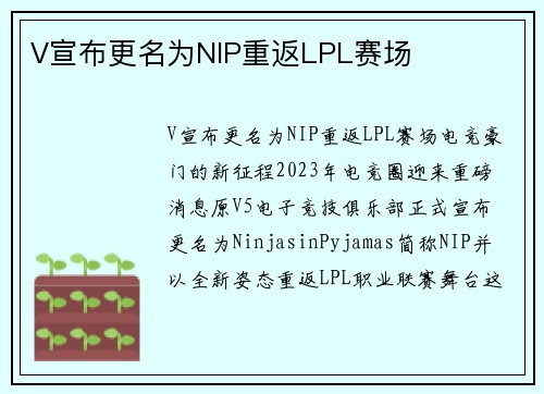 V宣布更名为NIP重返LPL赛场
